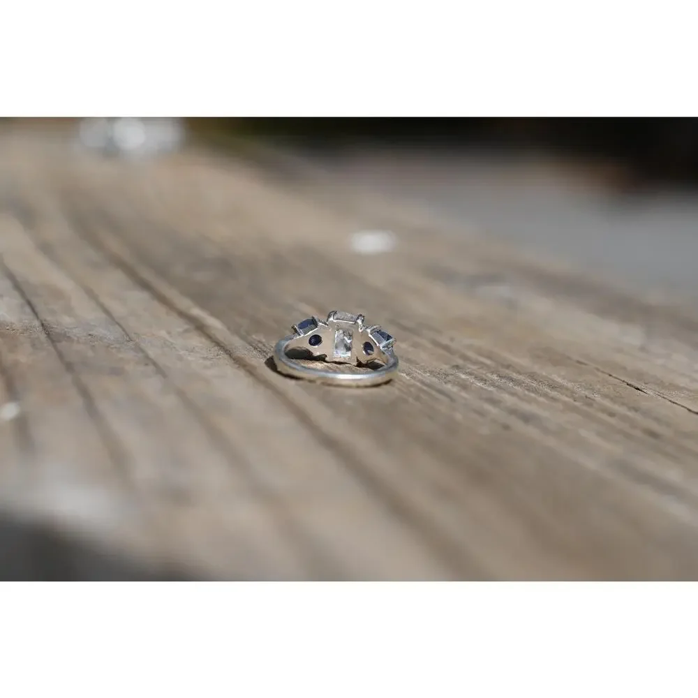 Engagement ring Burmese Sapphire and Lake County Diamond Sterling Silver Ring